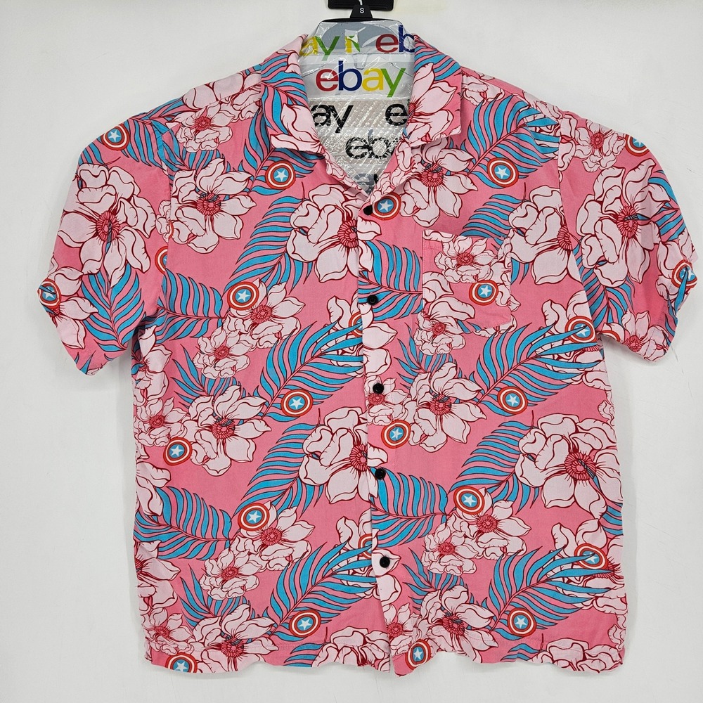 Captain‎ America Hawaiian Shirt Mens XL Floral AOP Marvel Tropical Short Sleeve